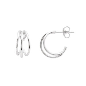 Sterling Silver 925 Triple Hoop Silver Earrings Small