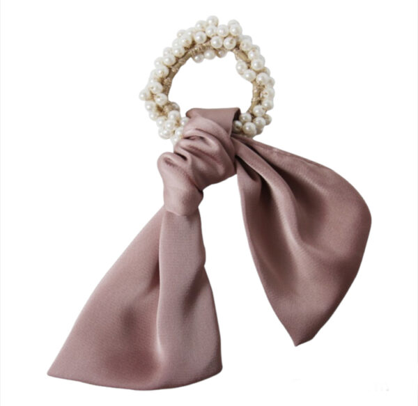 Scrunchie - Pearls & Pink Bow Tie